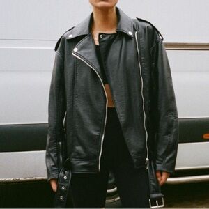 Zara - Oversized Faux Leather Biker Jacket